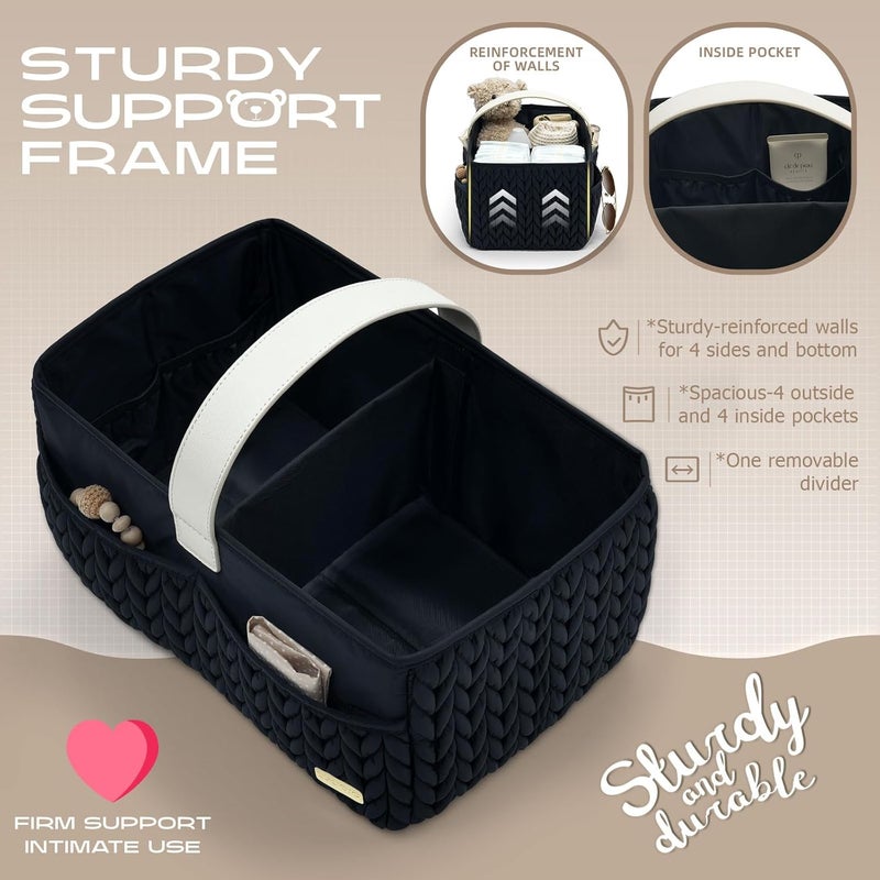 LUKJOJO Luxurious Baby Diaper Caddy, Nursery Storage Basket for Newborn Essentials, Travel Baby Basket for Diapers Baby Wipes, Organizer Tote Bag Storage Bin, Baby Shower Gifts(black) - Image 3